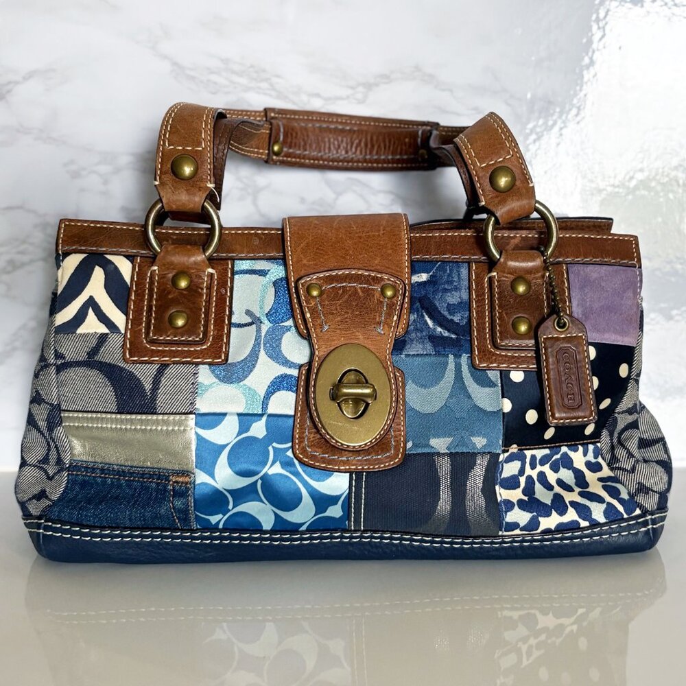 Coach Denim Patchwork Purse Satchel Shoulder Bag vintage pre-owned